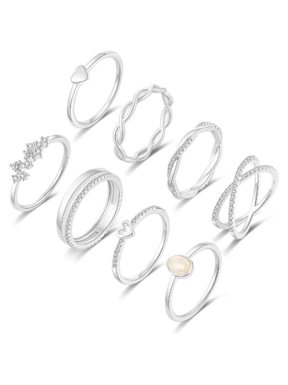 8PCS Gold Silver Plated Stackable Rings Set for Women Non Tarnish